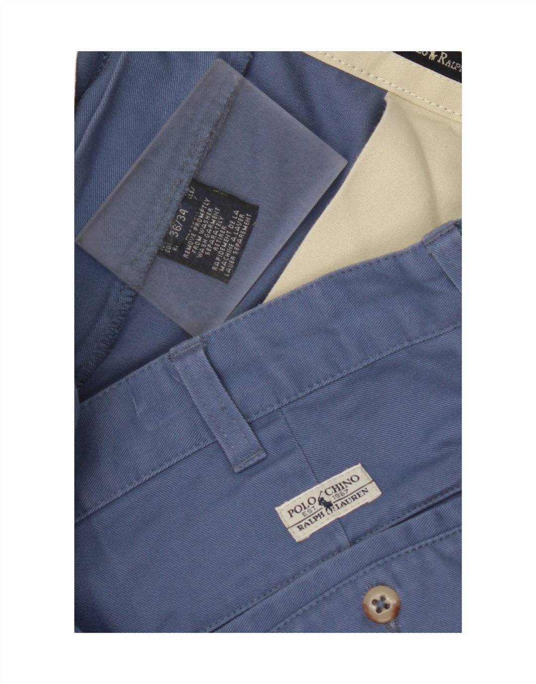 POLO RALPH LAUREN Pantalón chino con pinzas para hombre W36 L34 Algodón azul