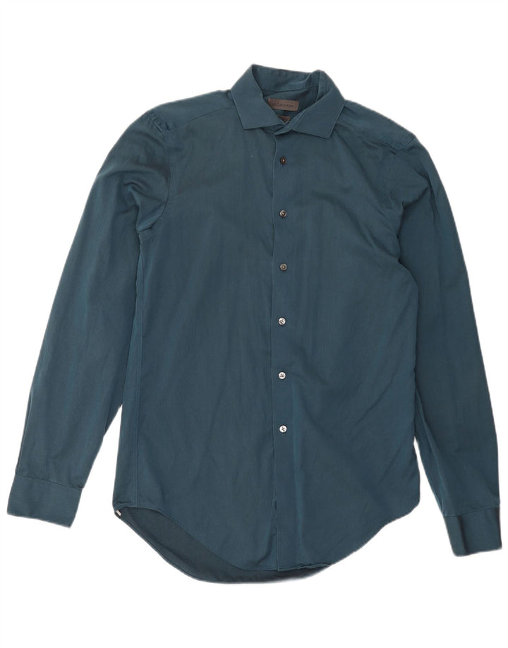 CALVIN KLEIN Camisa slim fit para hombre Talla 15 Algodón azul medio