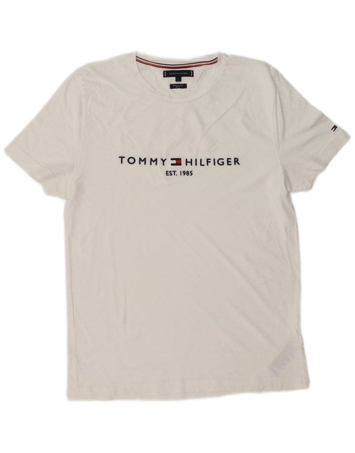 TOMMY HILFIGER Camiseta estampada ajustada para hombre Top grande de algodón blanco
