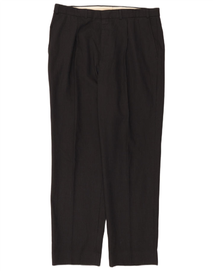Marks & Spencer Pantalón de traje con pinzas para hombre W36 L33 Poliéster a rayas negras