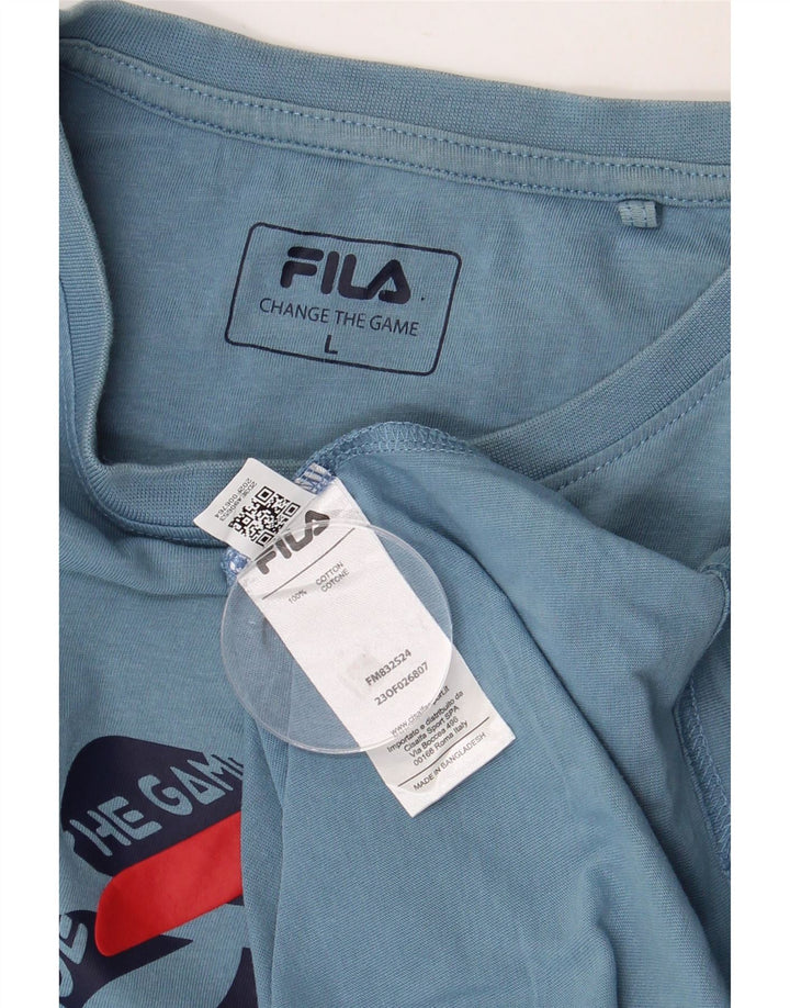 FILA Camiseta gráfica para hombre Top grande de algodón azul