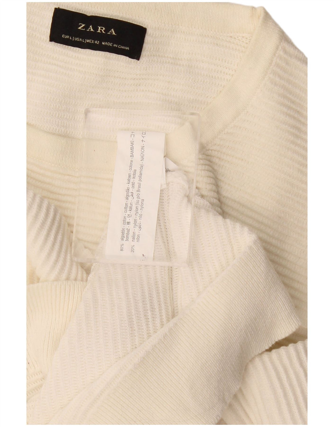 Zara Hombre Jersey De Cuello Redondo Jersey Grande De Algodón Blanco Roto
