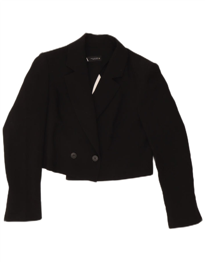 Zara Chaqueta tipo blazer corta con doble botonadura para mujer UK 44 Mediana Acetato negro