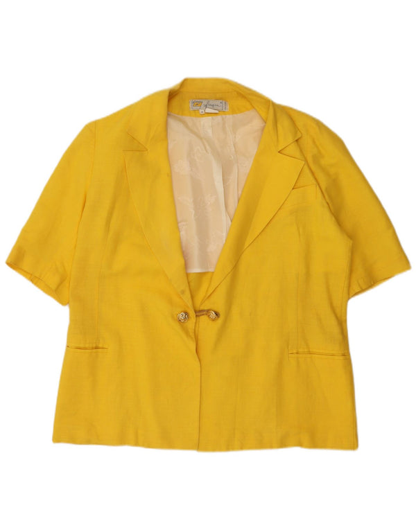 Vintage mujer manga corta 1 botón Blazer chaqueta Reino Unido 14 amarillo medio