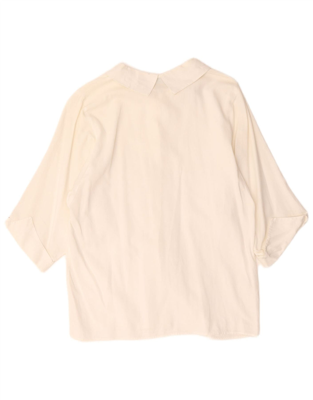 Benetton Camisa De Manga 3/4 Mujer UK 42 Mediana Algodón Blanco