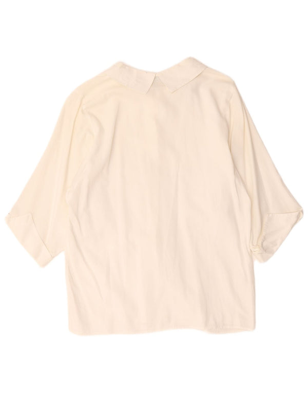 Benetton Camisa De Manga 3/4 Mujer UK 42 Mediana Algodón Blanco