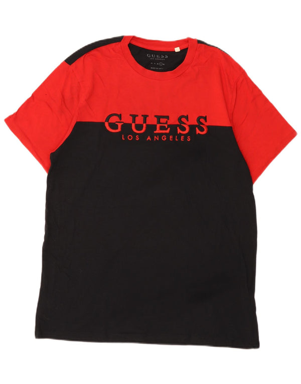 Guess Camiseta gráfica para hombre Top grande de algodón color block negro