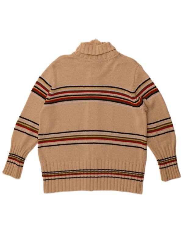 Vintage mujer Cardigan suéter Reino Unido 18 XL algodón a rayas beige