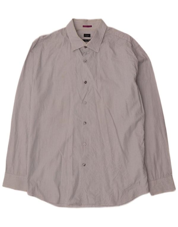 Paul Smith Camisa ajustada para hombre Talla 45 18 2XL Algodón gris a rayas