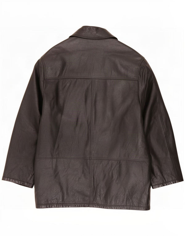 Abrigo de cuero vintage para hombre IT 48 Medio Negro