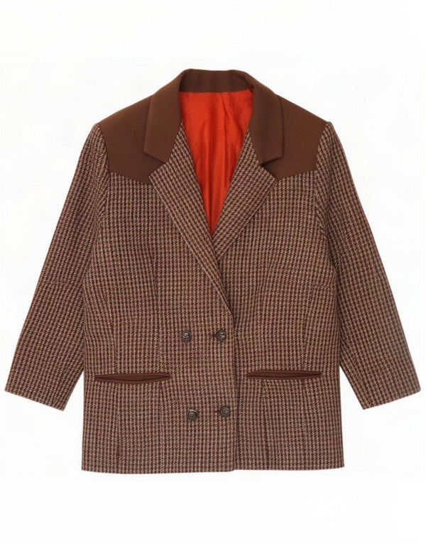 Chaqueta tipo blazer vintage con doble botonadura para mujer UK 46 Large Brown Houndstooth