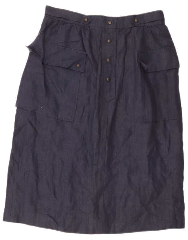 Vintage mujer Midi Cargo Falda IT 46 Grande W30 Lino Azul Marino