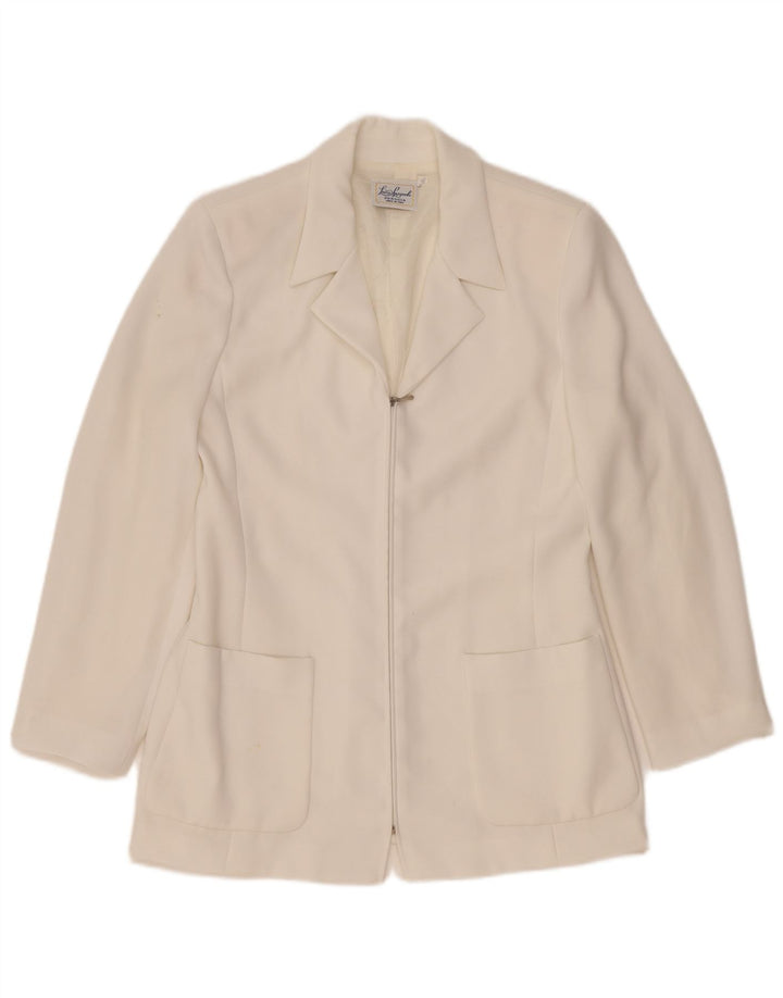 Luisa Spagnoli Chaqueta tipo blazer con cremallera completa para mujer IT 44 Acetato blanco mediano