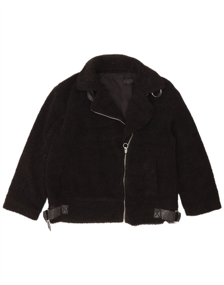 Topshop Chaqueta polar extragrande para mujer UK 14 Mediana Poliéster negro