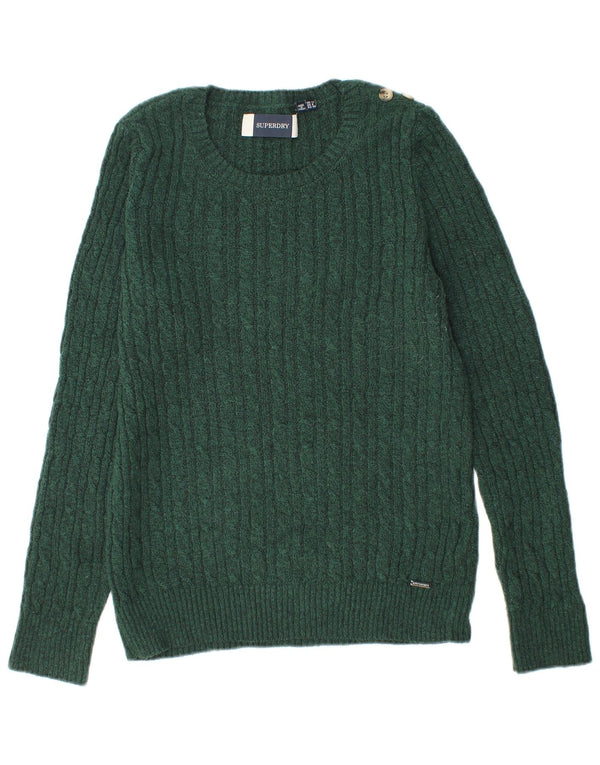 Superdry Suéter tipo jersey con cuello redondo para mujer, Reino Unido 40, Acrílico verde medio