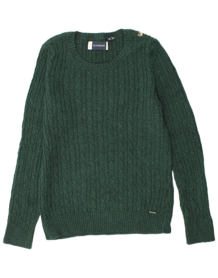 Superdry Suéter tipo jersey con cuello redondo para mujer, Reino Unido 40, Acrílico verde medio