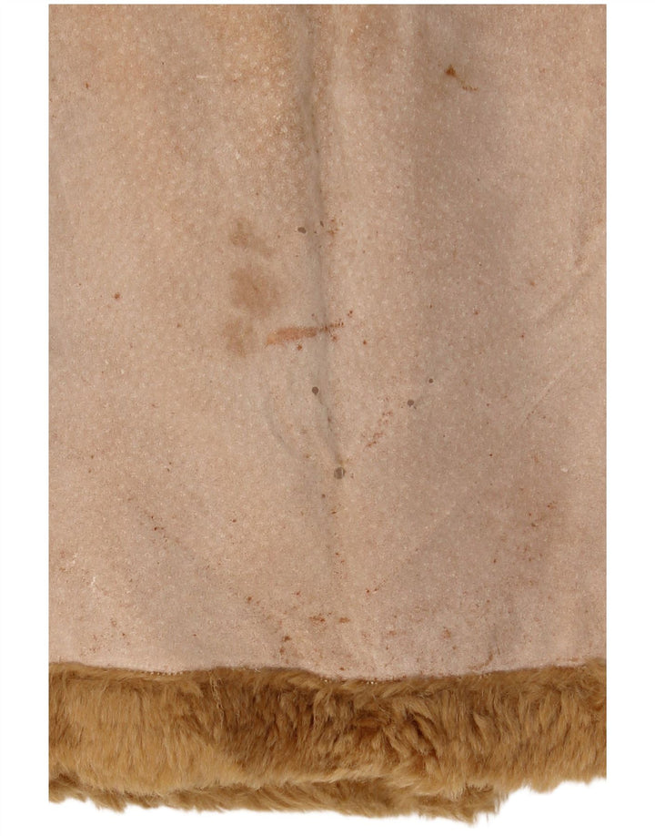 Zara Mujer Chaqueta De Piel De Oveja UK 44 Cuero Beige Medio