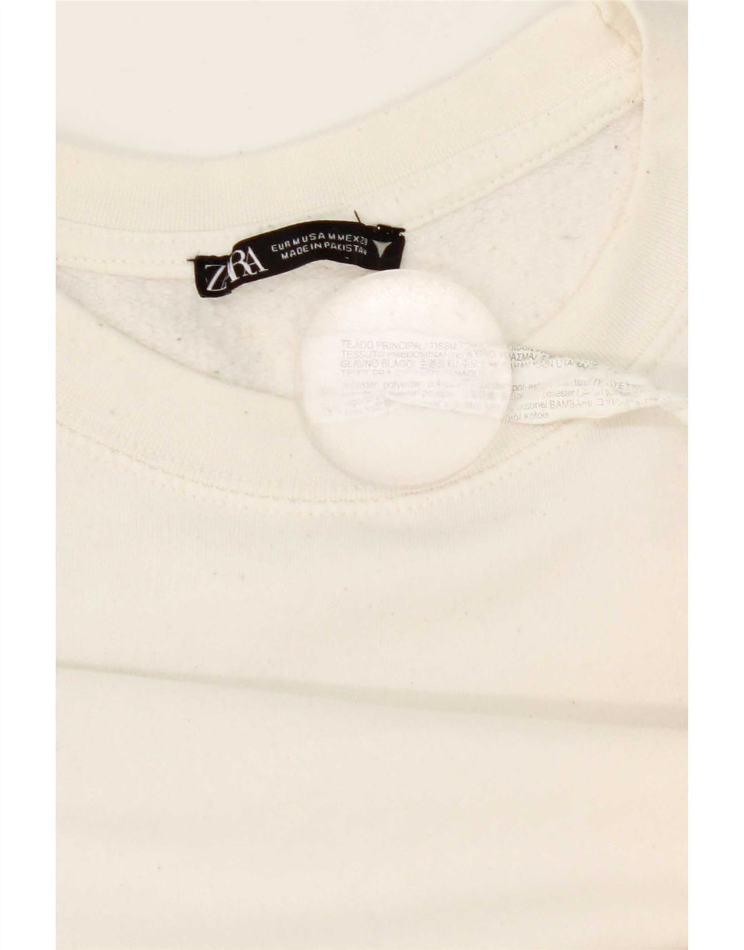 Zara Mujer Crop Sudadera Jumper UK 44 Medio Blanco Poliéster