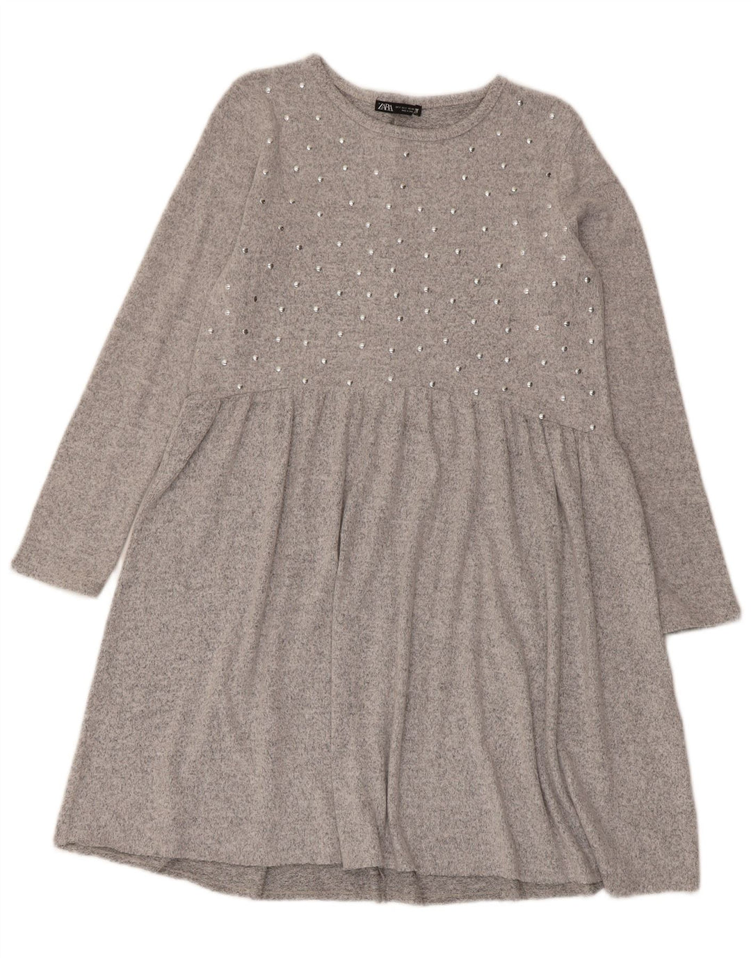 Zara Mujer Vestido Básico De Manga Larga UK 40 Small Gris Poliéster