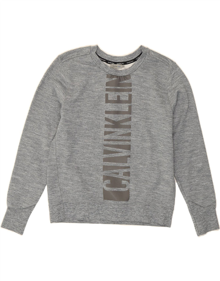 CALVIN KLEIN JEANS Womens Graphic Sweatshirt Jumper UK 14 Medium Grey Vintage Calvin Klein Jeans and Second-Hand Calvin Klein Jeans from Messina Hembry 