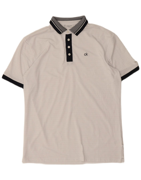 Calvin Klein Mens Golf Polo Shirt Medium White Colourblock Polyester