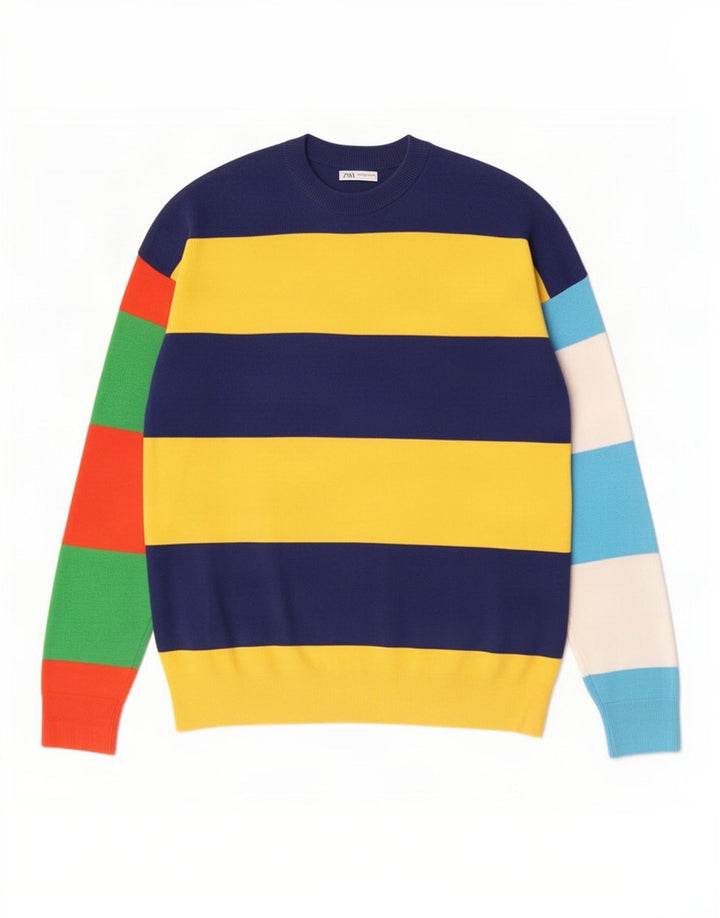 Zara Hombre Jersey Cuello Redondo Jersey Mediano Algodón Rayas Multicolor