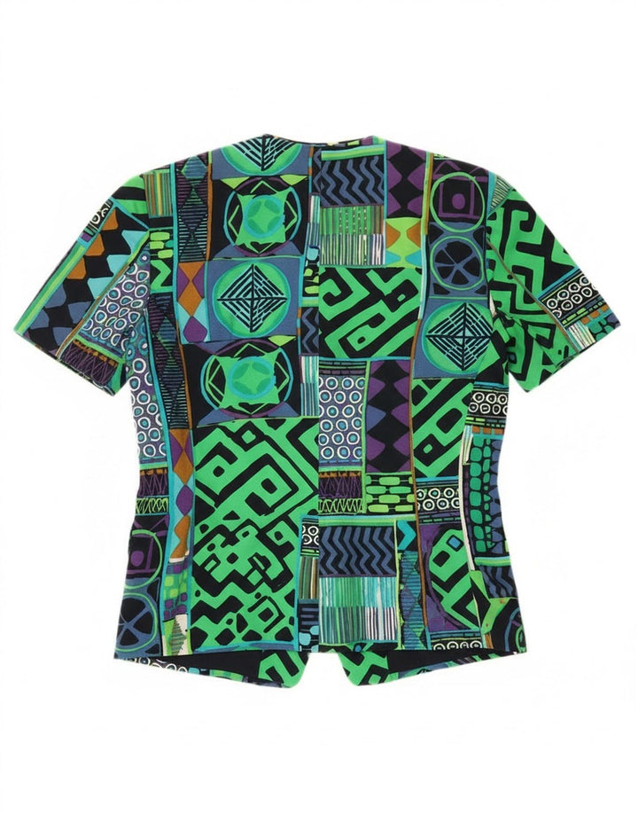 Vintage mujer 3 botones Blazer chaqueta IT 42 medio multicolor geométrico