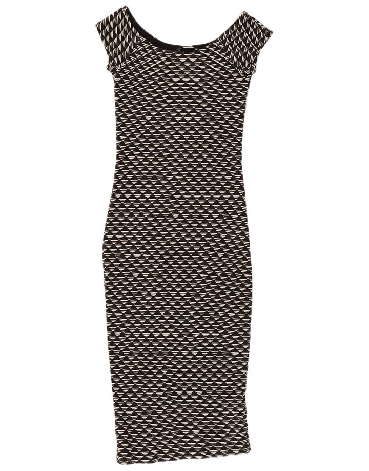 Zara Vestido Ajustado Mujer UK 8 Pequeño Negro Geométrico