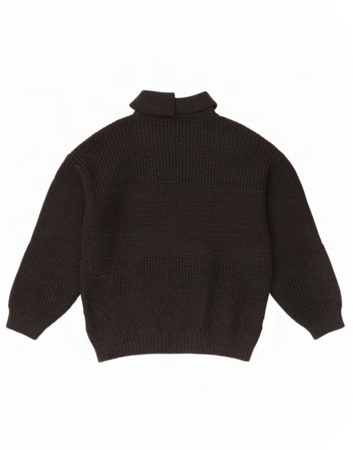 Vintage hombres polo cuello jersey suéter medio gris lana