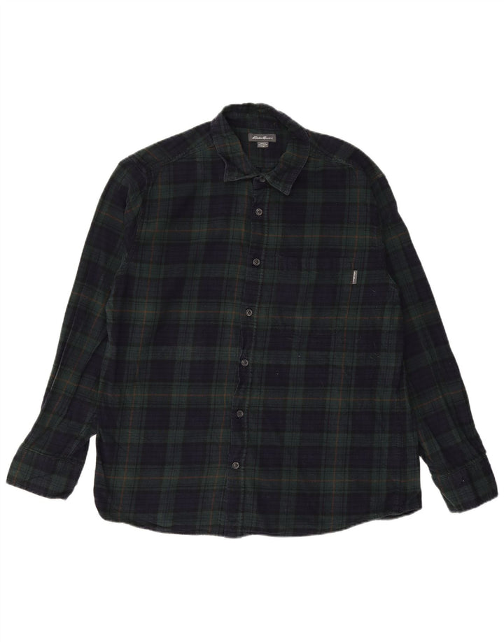 EDDIE BAUER Camisa de franela para hombre Algodón a cuadros azul marino grande