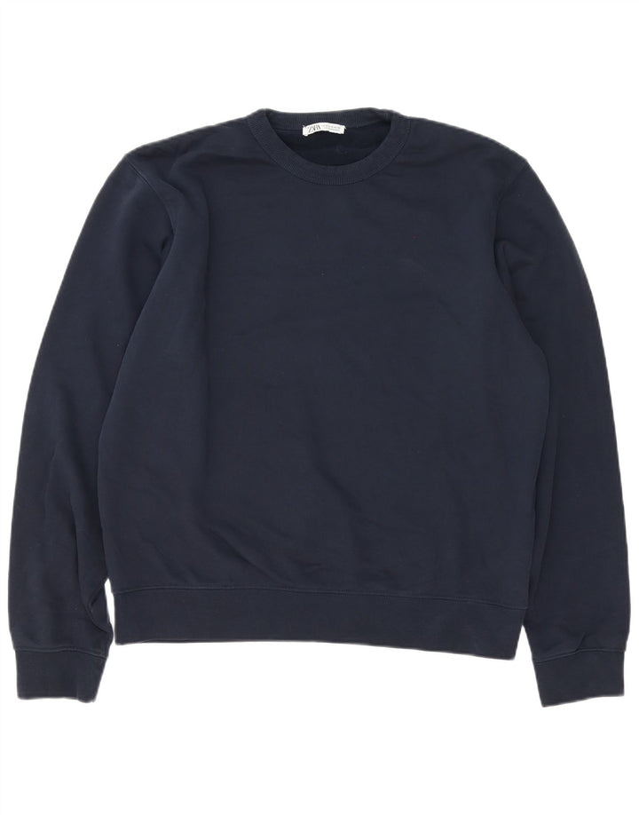 Zara Mujer Sudadera De Gran Tamaño Jersey UK 14 Medium Azul Marino Algodón
