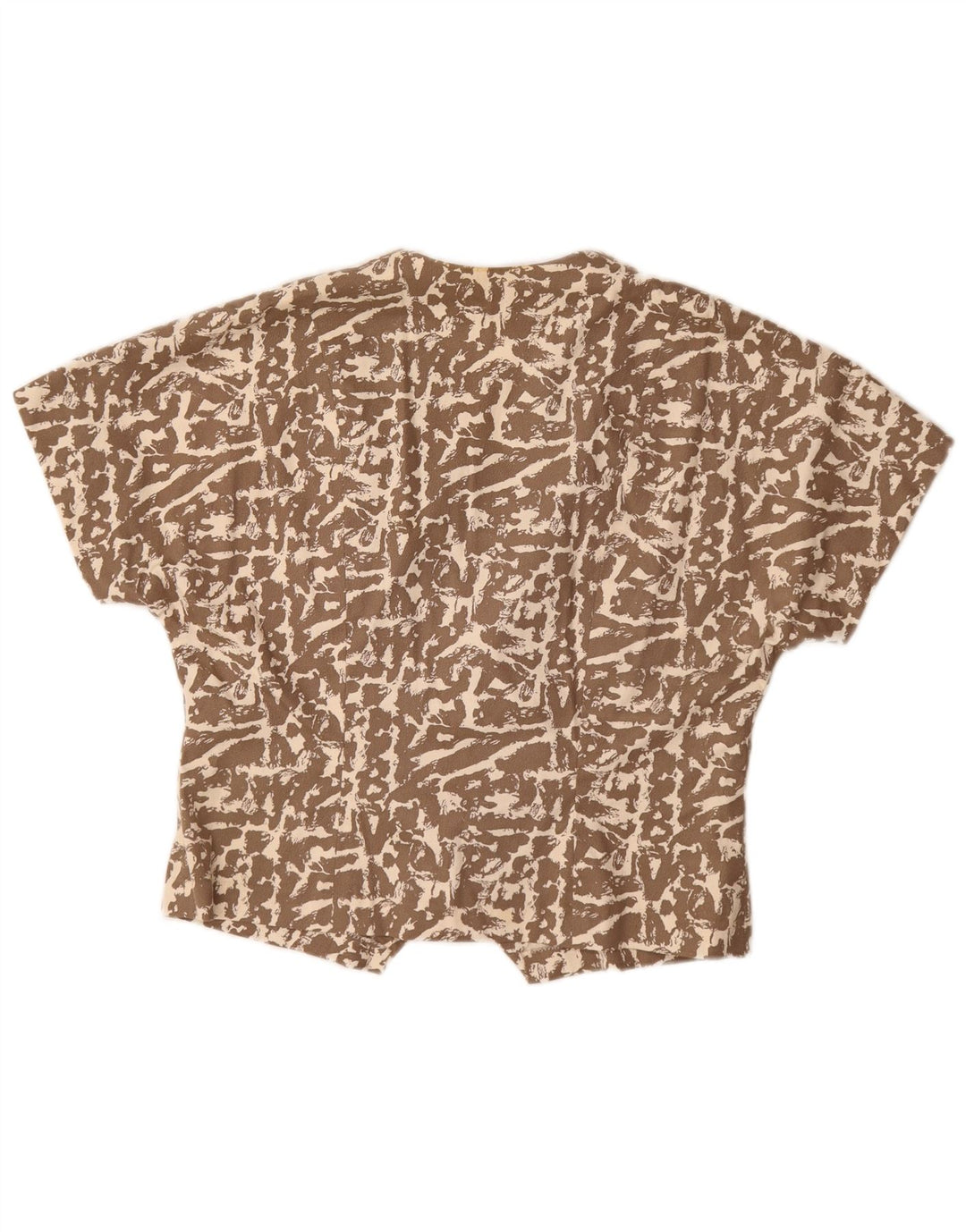 Vintage mujer patrón abstracto manga corta camisa blusa Reino Unido 16 marrón grande