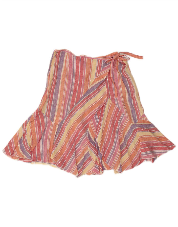 Max Mara Falda cruzada para mujer UK 10 Small W27 Lino a rayas multicolor