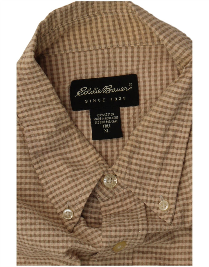 EDDIE BAUER Camisa alta de manga corta para hombre XL Algodón a cuadros beige