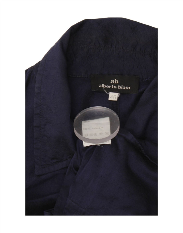 Alberto Biani Chaqueta Bomber para Mujer IT 46 Grande Seda Azul Marino