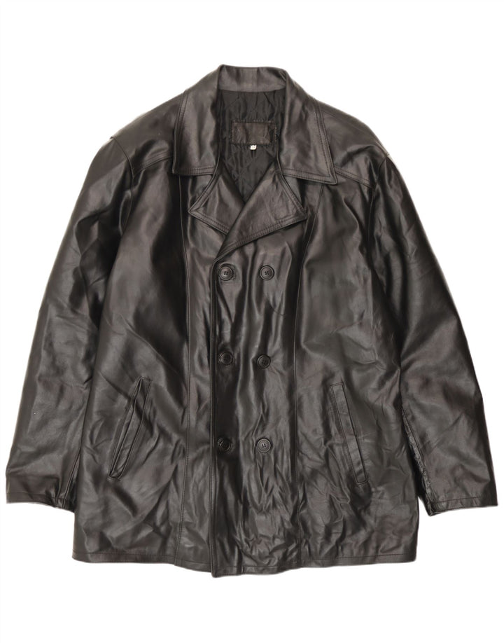 Vintage hombres doble pecho chaqueta de cuero IT 54 2XL cuero negro