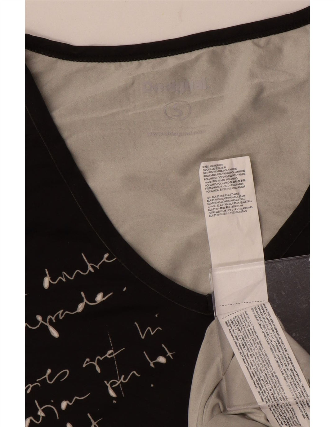 Desigual Mujer Camiseta Gráfica Top UK 10 Small Poliamida Negra