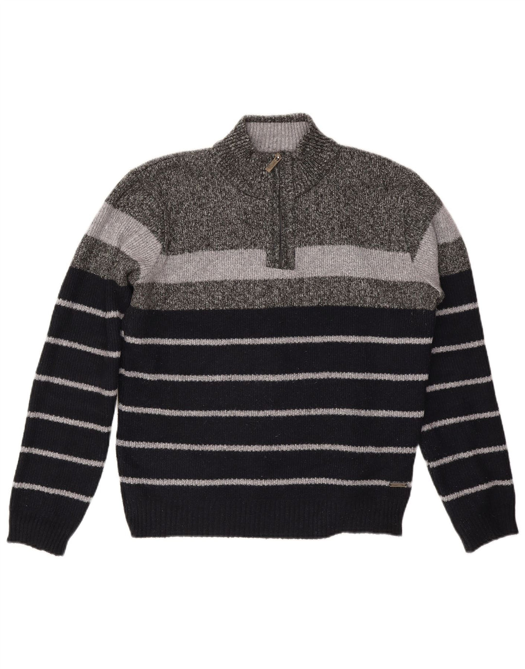 Pierre Cardin Jersey con cuello y cremallera para hombre XL Poliéster a rayas grises