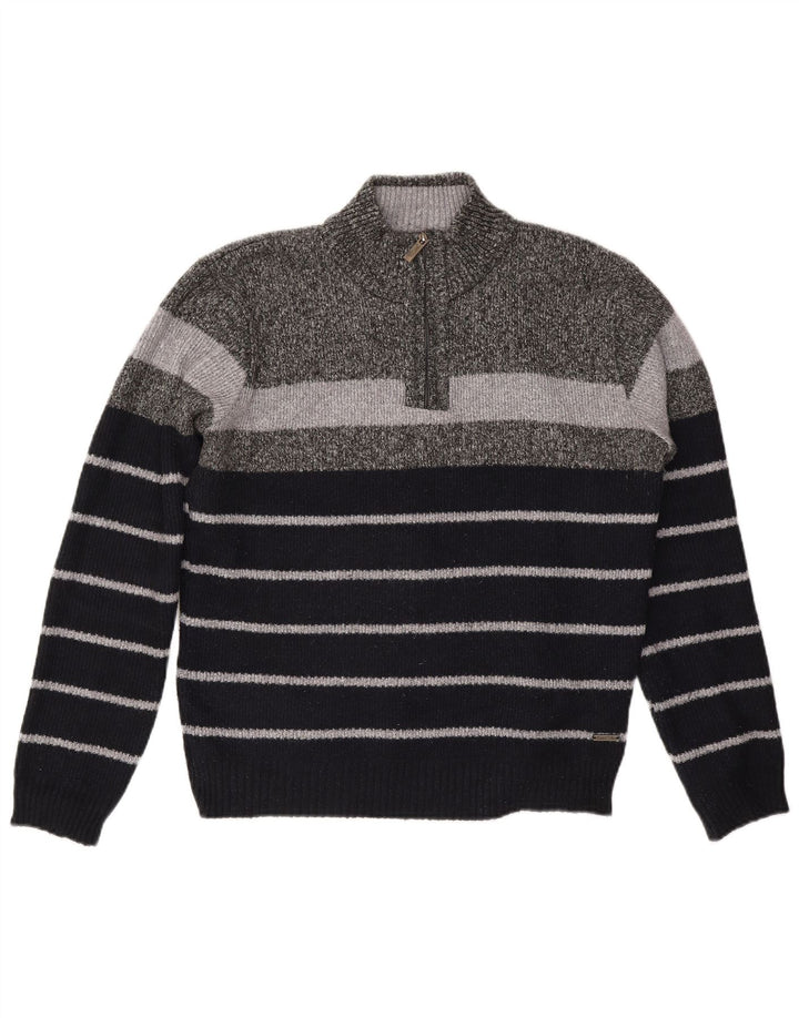 Pierre Cardin Jersey con cuello y cremallera para hombre XL Poliéster a rayas grises