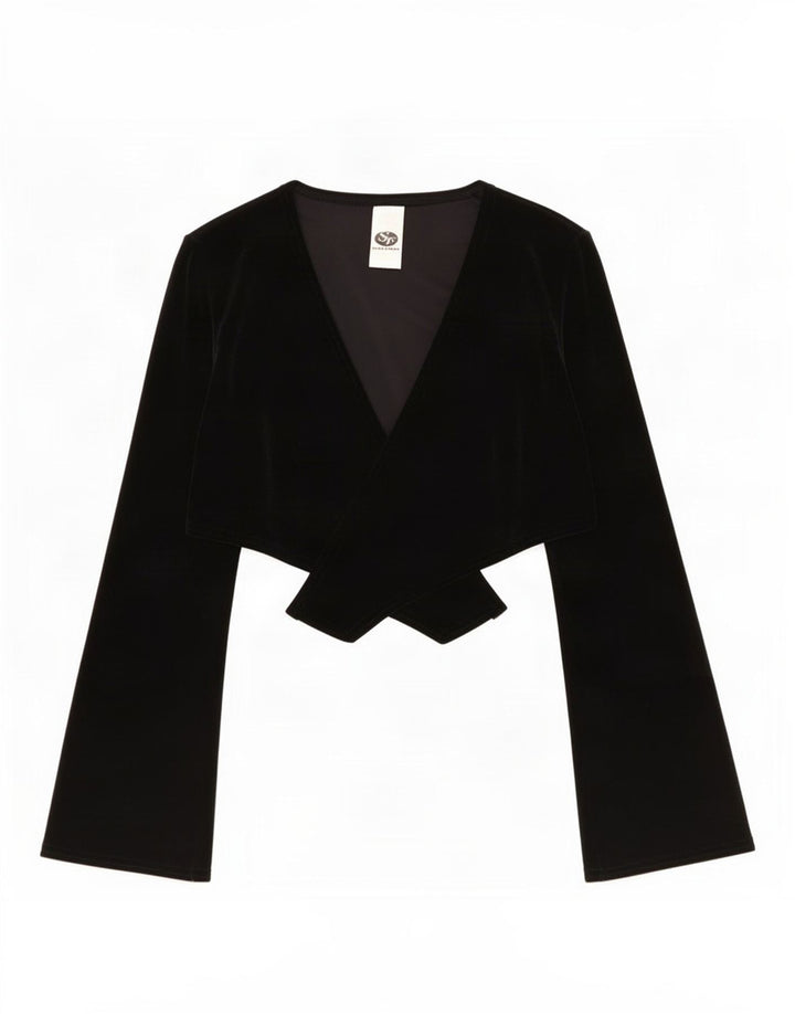 Vintage mujeres Velour Bolero Top Reino Unido 10 Pequeño Poliéster Negro