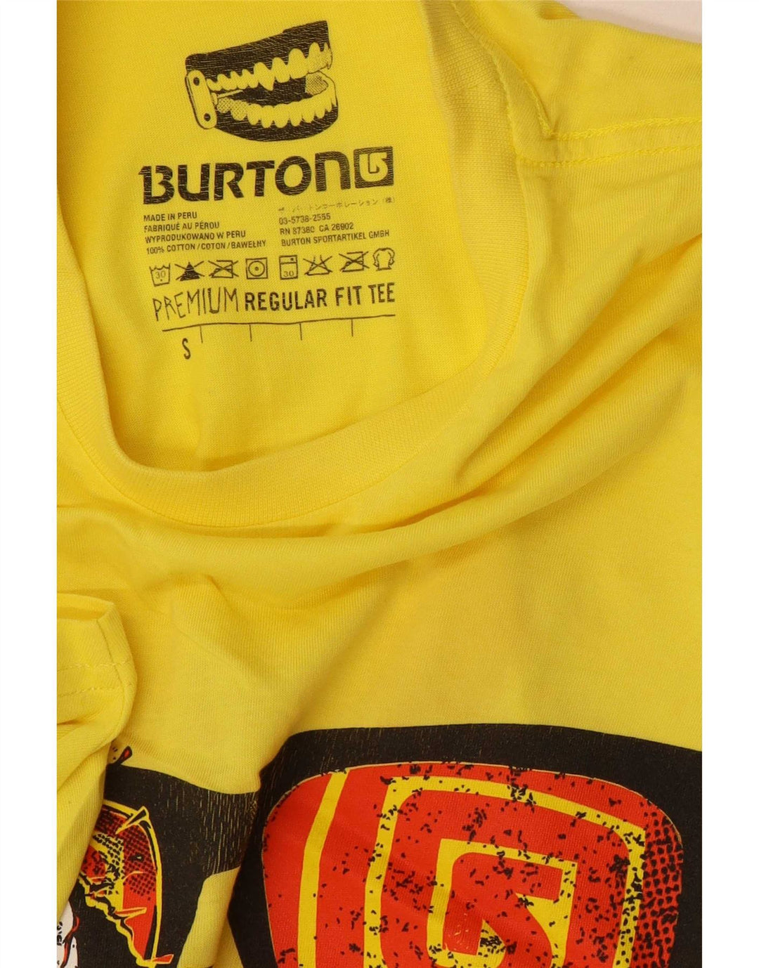 Burton Hombre Camiseta Gráfica Top Small Algodón Amarillo