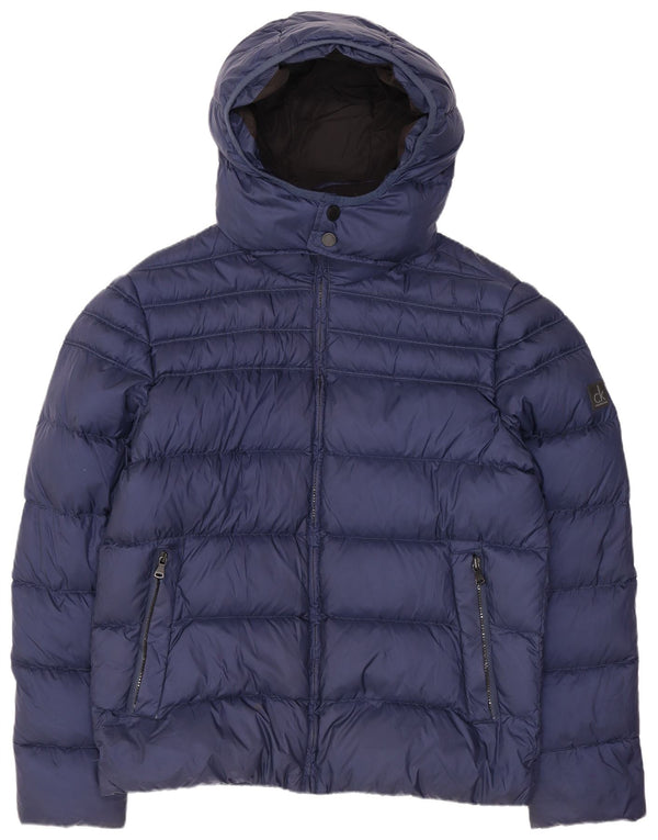 CALVIN KLEIN JEANS Chaqueta acolchada con capucha para hombre UK 40 Large Nylon azul marino