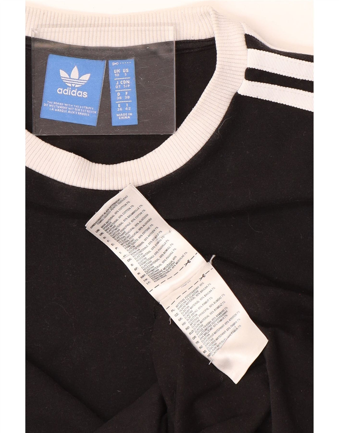 ADIDAS Mujer Top Manga Larga UK 10 Pequeño Algodón Negro