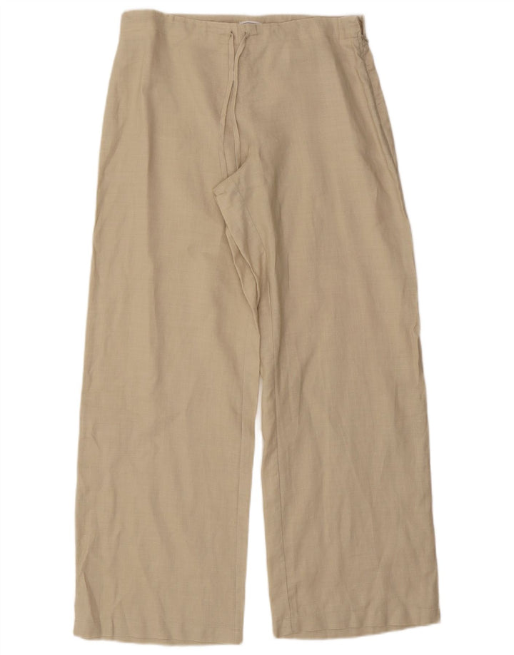 Stefanel Pantalones casuales de pierna ancha para mujer IT 44 Medium W30 L29 Beige Ramie