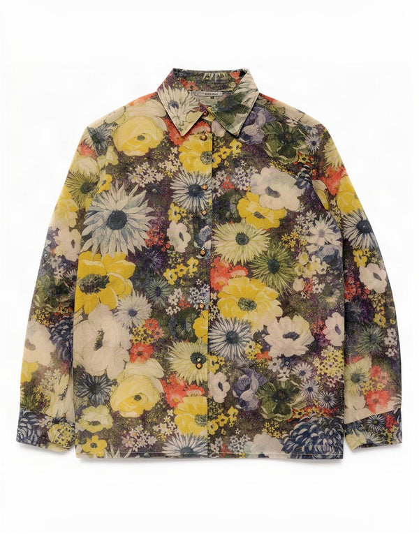 Vintage mujer camisa blusa Reino Unido 16 grande multicolor floral