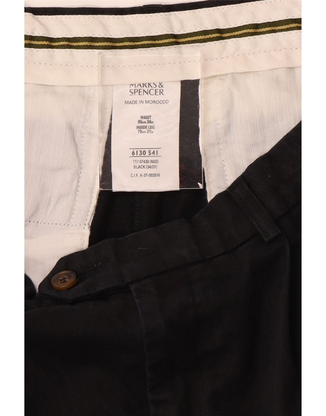 Marks & Spencer Pantalón de traje con pinzas para hombre W34 L31 Algodón negro