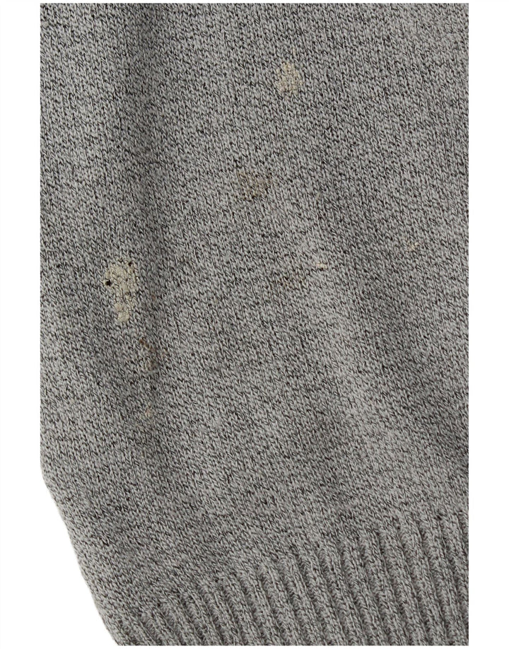 Vintage hombres polo cuello jersey suéter medio gris geométrico