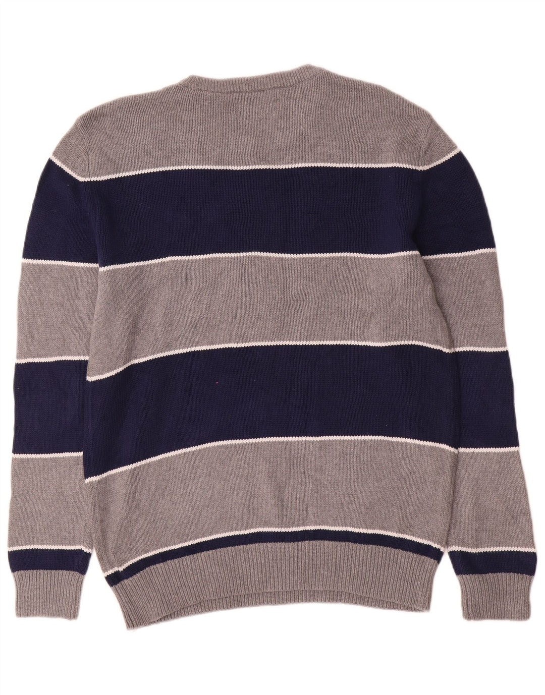 Chaps Hombre Cuello Redondo Jersey Suéter Pequeño Algodón A Rayas Gris