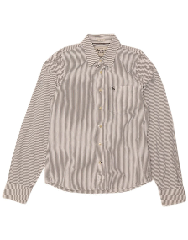Abercrombie & Fitch Camisa ajustada para hombre XL Algodón blanco a rayas