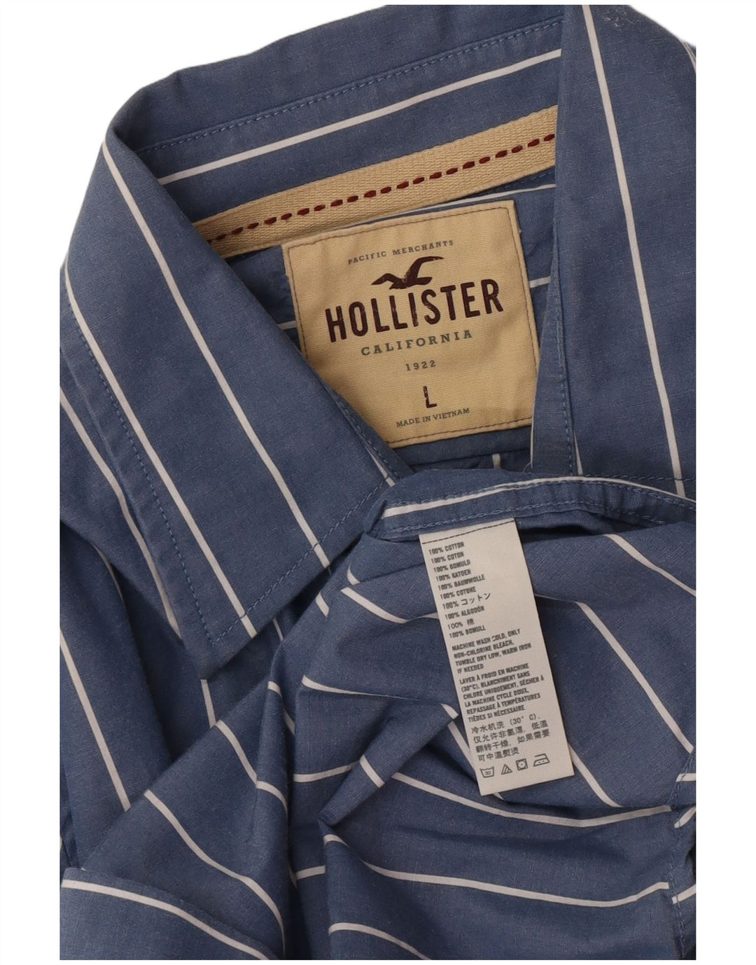 Camisa Hollister Hombre Algodón A Rayas Azul Grande